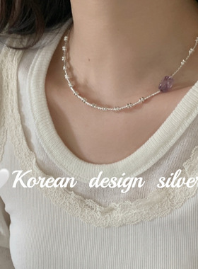 东大门同款手工INS风饰品S925纯银 车花管紫水晶项链 叠戴气质女