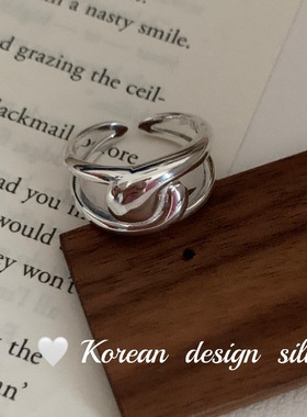 韩国925纯银几何光面大弧度交叉开口戒指女食指环小众ins冷淡风