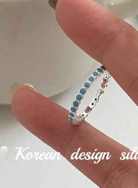 韩国秋冬小众设计银饰  S925纯银绿松石拼接素圈戒指高级感ins风