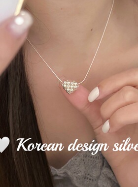 韩版轻奢高级感亮银首饰 S925纯银编织圆珠爱心项链ins风叠戴女款
