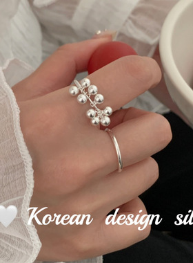 韩版2025新款简约小清新指环 S925纯银葡萄串球球戒指女款可调节