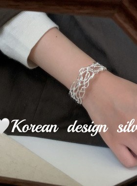 韩国重工小众设计ins风S925纯银 高级感镂空线条手镯轻奢叠戴