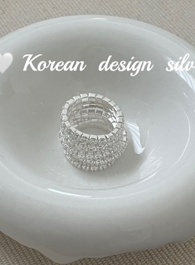 韩国ins风博主同款戒指 S925纯银 超闪锆石弹力素圈戒指叠戴百搭