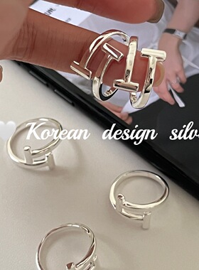韩国东大门网红档口银饰品 S925纯银T形开口戒指小众设计百搭