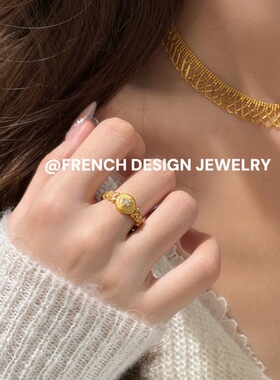 超美法式轻奢手饰品 S925纯银 椭圆拉丝戒指优雅华丽中古风叠戴女