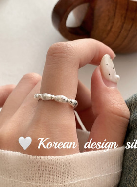韩国ins风博主同款指环 S925纯银开口时尚小众设计竹节戒指高级感