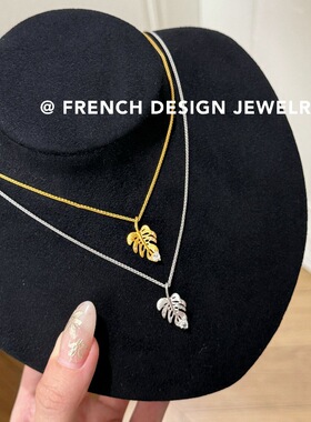 法式超美镂空叶子项链S925纯银布契风拉丝锁骨链女优雅礼服配