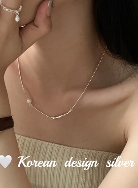 韩国小众设计感饰品 S925纯银竹节天然淡水珍珠项链 女叠戴锁骨