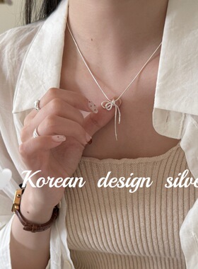 韩国2025秋冬新款ins风饰品 S925纯半边镂空蝴蝶结锆石项链高级感