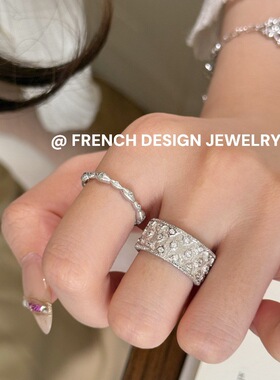 超美法式轻奢布契风拉丝S925纯银 椭圆拉丝锆石戒指极简小众叠戴