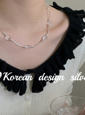 韩国ins风手工设计饰品 S925纯银 精致白水晶项链 气质高级感女