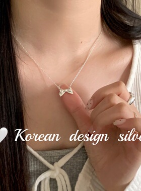 韩国小众个性设计银饰品 S925纯银简约镂空蝴蝶结项链叠戴高级感