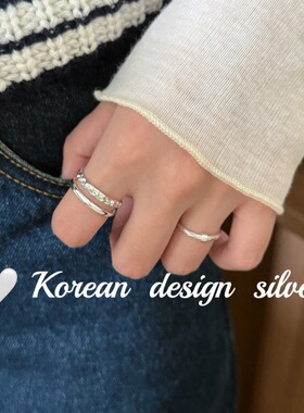 韩国小众设计高级感开口指环 S925纯银双层肌理感戒指百搭高级女