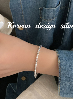 韩版ins风设计银饰品 925纯银切面珠子拼接手链女叠戴精致高级感
