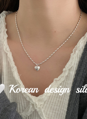 韩国ins风高级感亮银饰品S925纯银爱心光珠链项链 创意小众锁骨链