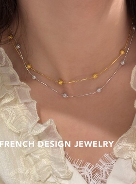 超美法式车花珠银条项链S925纯银锁骨链女优雅礼服配饰品精致