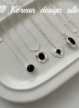 韩国新款组合锁骨链S925纯银黑玛瑙圆珠爱心项链小众高级感百搭女