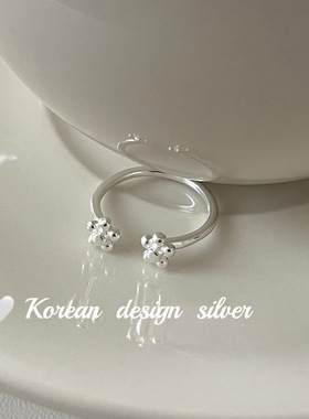 韩国简约级感银饰品S925纯银简约小花朵开口戒指开口指环可调节