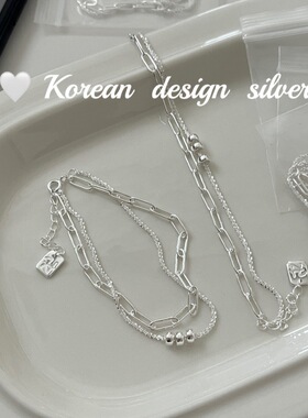 韩国ins小众精致高级感百搭手饰品 S925纯银波光粼粼双层圆珠