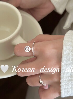 日系韩版小清新气质手饰 S925纯银简约微笑脸抽拉戒指女小众