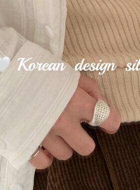 韩版个性冷淡风银饰品 S925纯银ins风网状镂空不规则戒指小众
