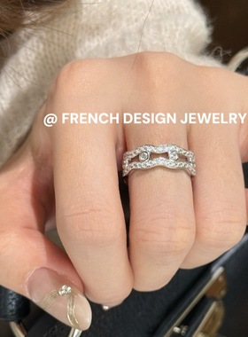 超美法式轻奢手饰品S925纯银双层波浪排钻戒指小众设计高级感优雅