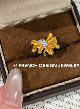 法式布契风手工拉丝指环 S925纯银 布契风拉丝花朵拉丝分色戒指