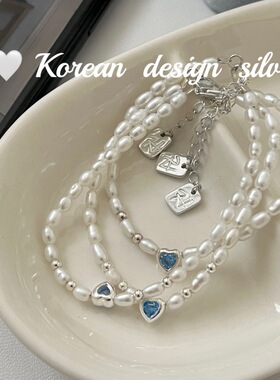 韩国东大门网红ins风饰品 S925纯银蓝色天然珍珠小众设计手链