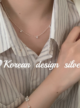 韩版ins风设计 简约银饰品S925纯银简约间隔圆珠项链叠戴高级