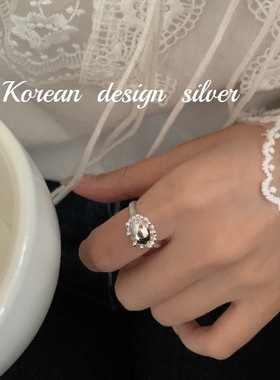 韩国花朵椭圆皇冠戒指 女食指环S925纯银小众设计时尚高级感手饰