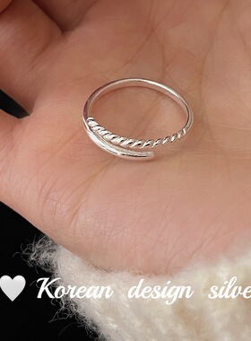 韩国ins风冷淡风S925纯银细版交叉戒指女 小众设计时尚简约食指环