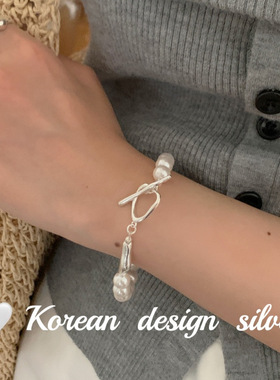 韩国Ins博主同款手饰品S925纯银OT扣珍珠手链 小众设计气质高级感