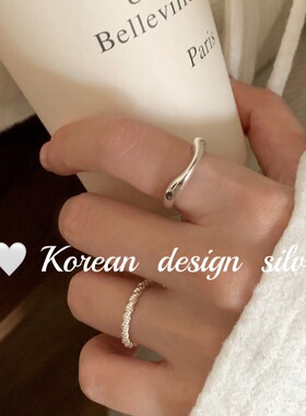韩版ins个性风格银饰品 S925纯银方形凹面素圈戒指简约开口指环