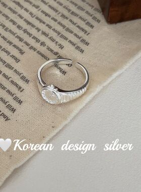 925纯银手表戒指 ins风女生小众设计韩版时钟亮银色开口指环