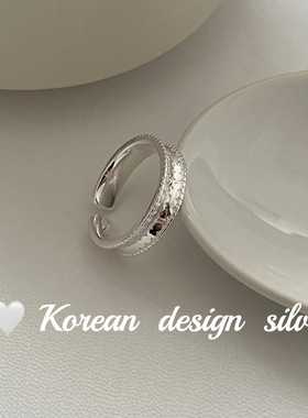 韩国Ins风小众银饰品 S925纯银 鱼鳞凹面戒指 开口可调戒指女