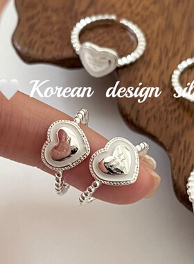 韩国ins风博主同款饰品 S925纯银爱心英文滴胶戒指小众高级感