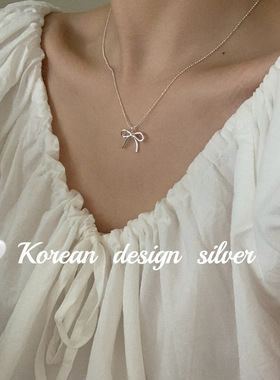 韩国ins博主同款小众饰品 S925纯简约蝴蝶结项链女叠戴百搭高级感
