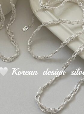 韩国ins风高级感小众银饰品 S925纯银爆闪链条编织项链精致百搭款