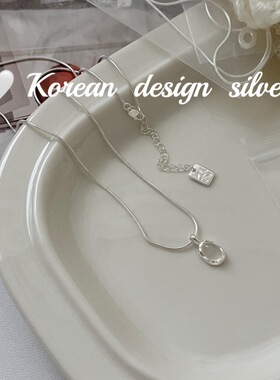 韩国小众设计感银饰品 s925纯银椭圆白玉髓项链 温柔精致百搭