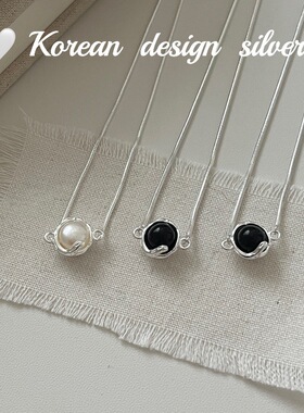 韩国南大门重工高级感锁骨链 S925纯银 半包黑玛瑙白珍珠项链女款