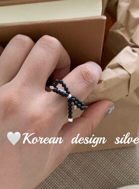 韩国ins风 小众高级感精致百搭饰品 S925纯银白珍珠蝴蝶结戒指女