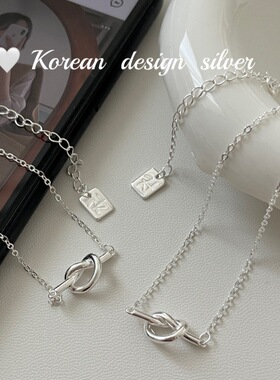 韩国博主同款小众高级感银饰品 S925纯银 简约绳结项链气质