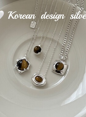 韩国小众设计新款组合锁骨链 S925纯银 圆形琥珀项链高级感百搭款