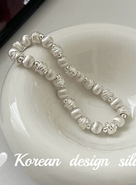 韩国ins重工设计高级感手饰 S925纯银车花珠弹力绳手链精致百搭款