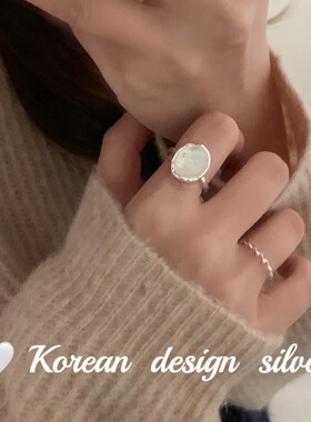 韩国ins风小众设计银饰 S925纯银简约气质椭圆白贝母戒指高级感女