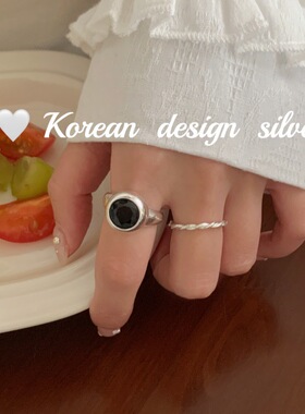 韩系个性小众设计银饰 S925纯银简约切面黑锆石戒指女高级感ins风