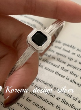 韩国ins博主同款手环 S925纯银方形三线黑钻手镯 叠戴高级感小众