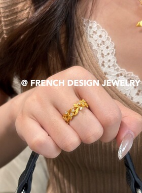 超美法式宫廷复古风饰品 S925纯银 树藤拉丝镶钻戒指轻奢优雅气质