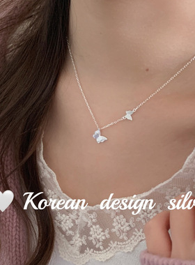 韩国ins博主同款饰品 S925纯银灵动双蝴蝶项链 简约小众锁骨链女