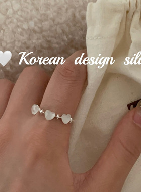 韩版ins风小众 S925纯银精美三个小爱心戒指叠戴高级感开口指环女
